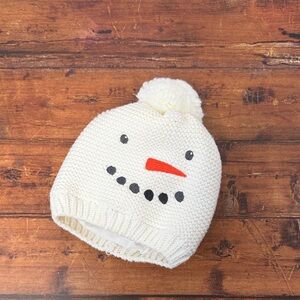 (5for$10) Cream Snowman Knit Beanie- 12-24m